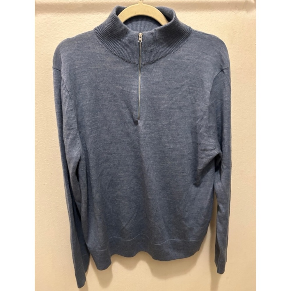 NWT J. CREW Pullover Sweater Quarter Zip Blue Merino Wool